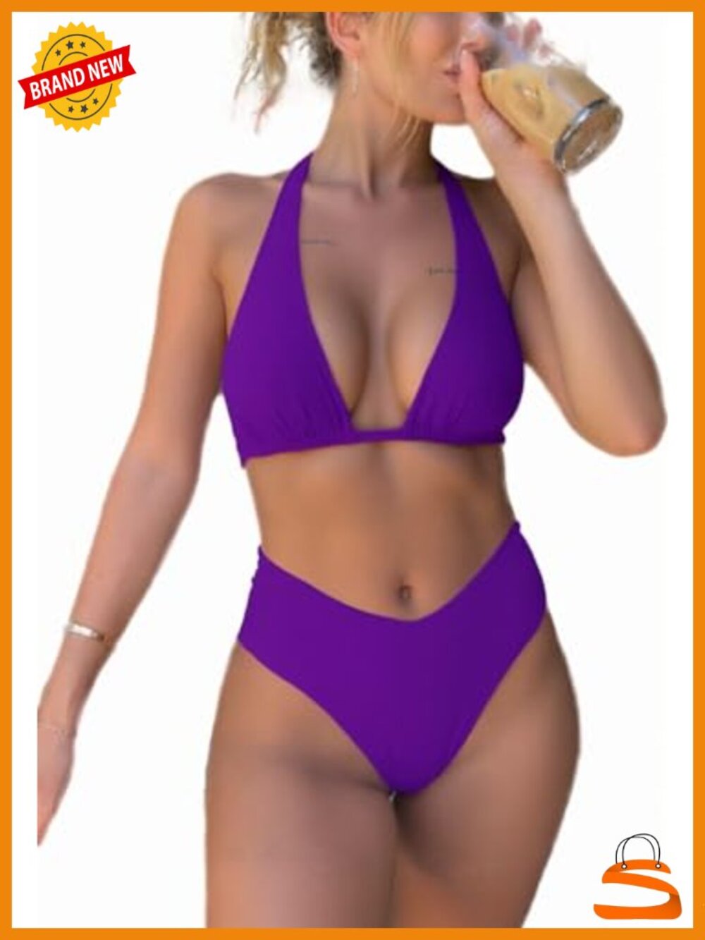 Halter Push Up Bikini Set High Waisted V Cut Cheeky 2 Piece Swimsuit